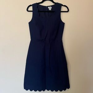 JCrew Navy Blue Basket Weave Scalloped Hem Dress